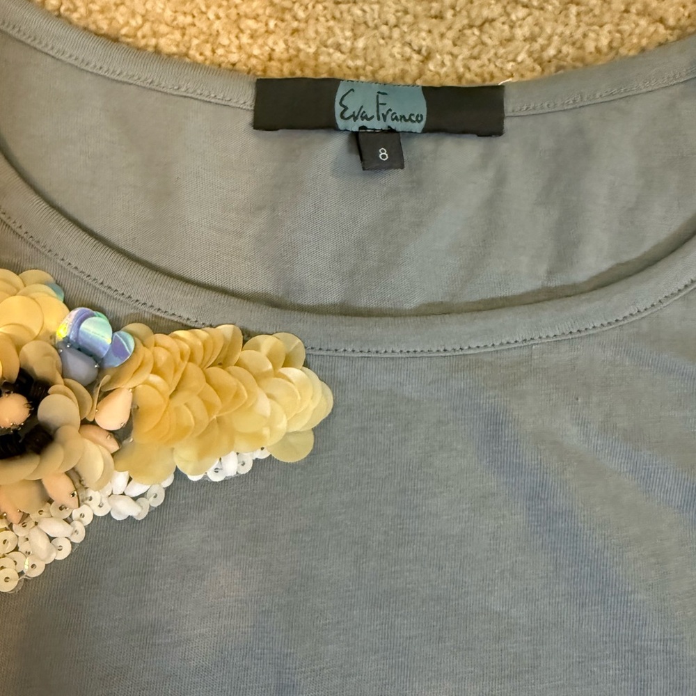 Eva Franco Anthropologie Gray Floral Embellished Women's Top size 8 ( medium ) - Picture 4 of 9